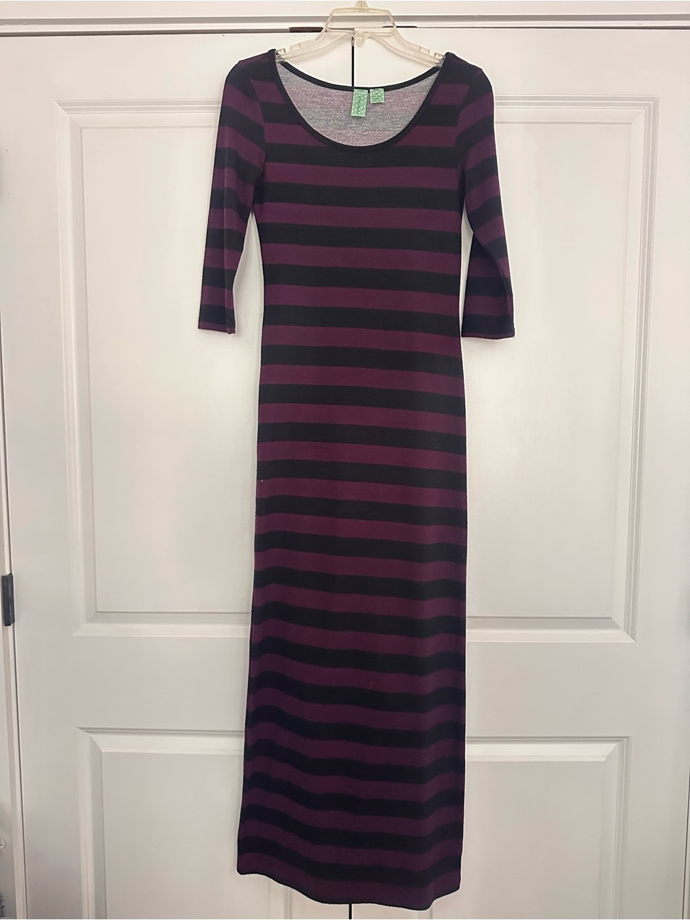 Black and Purple Striped Scoop-Neck Maxi Dress